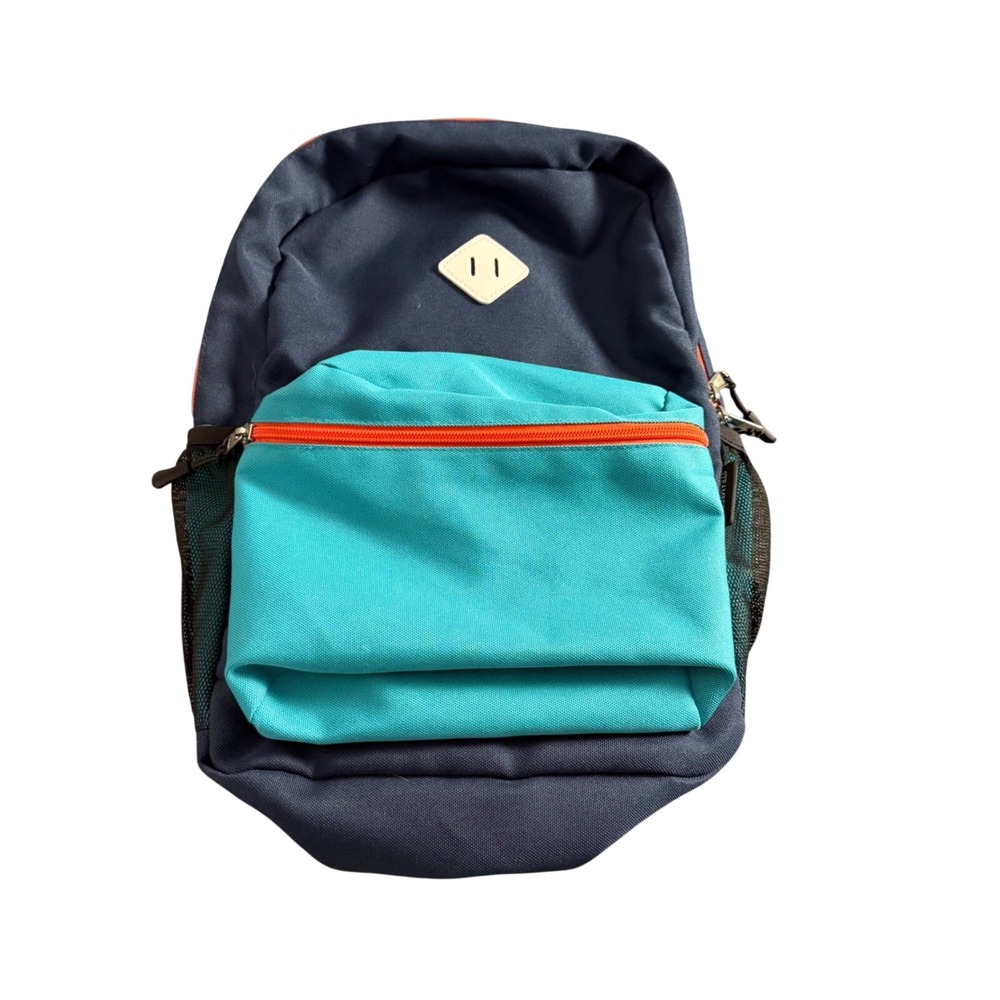 Steamedbun Kids Colorblock Backpack Navy Turquoise Orange School Bag